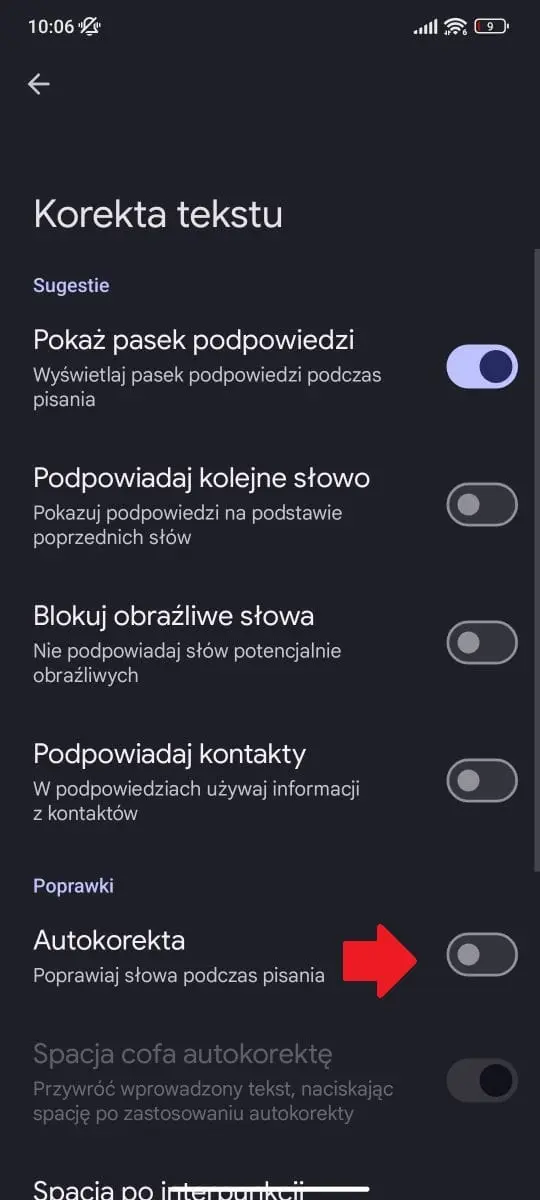 Wyłączanie autokorekty